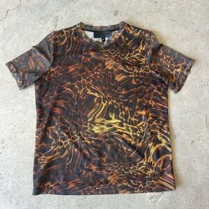 No. 6 Brown and Gold Animal Print Short Sleeve Mesh Tee Never Worn